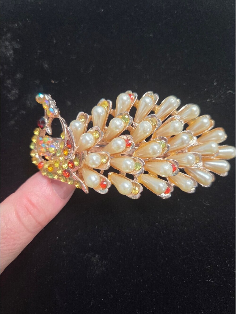 Vintage Peacock Design Hair Clip with Faux Pearls and Rhinestones